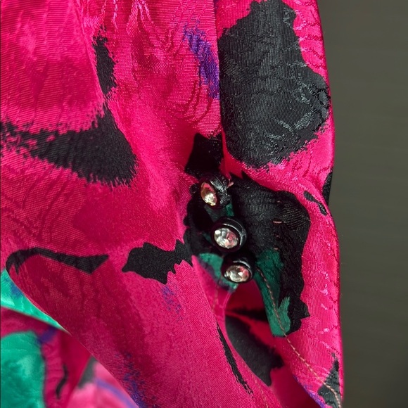 Vintage Floral Pink and Green Women's Open Front Handmade Cardigan - Picture 3 of 3